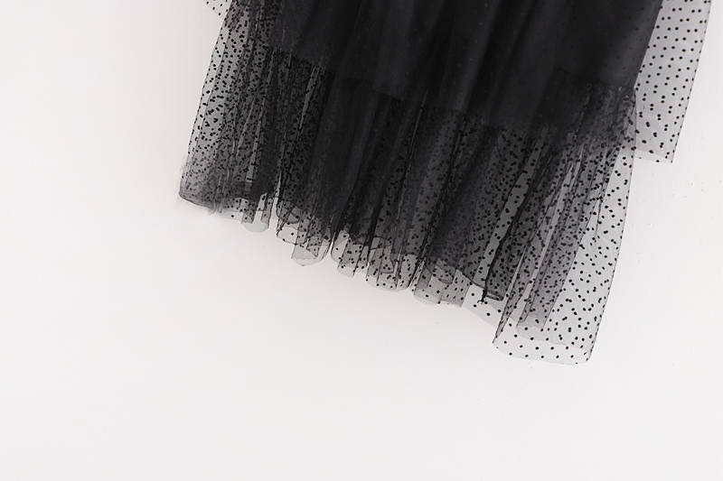 Fashion Black Dotted Tulle Long Skirt,Skirts