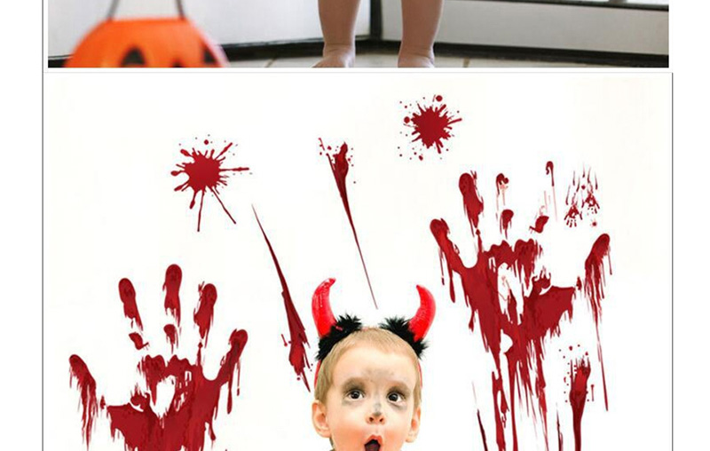 Fashion Red Halloween Blood Handprint Blood Footprint Green Wall Sticker,Festival & Party Supplies