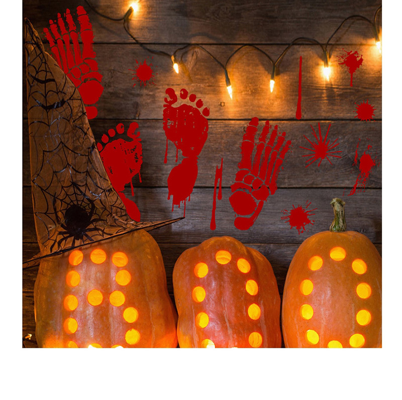 Fashion Multicolor Sk31008 Halloween Blood Hand Blood Footprint Haunted House Wall Sticker,Festival & Party Supplies