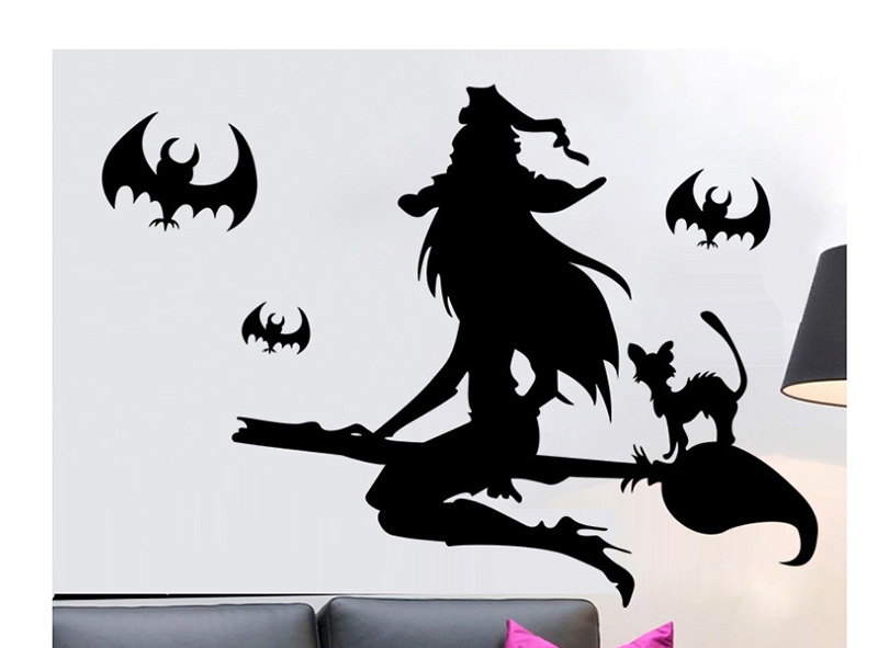 Fashion Multicolor Kst-30 Halloween Witch Broom Bat Wall Sticker,Festival & Party Supplies