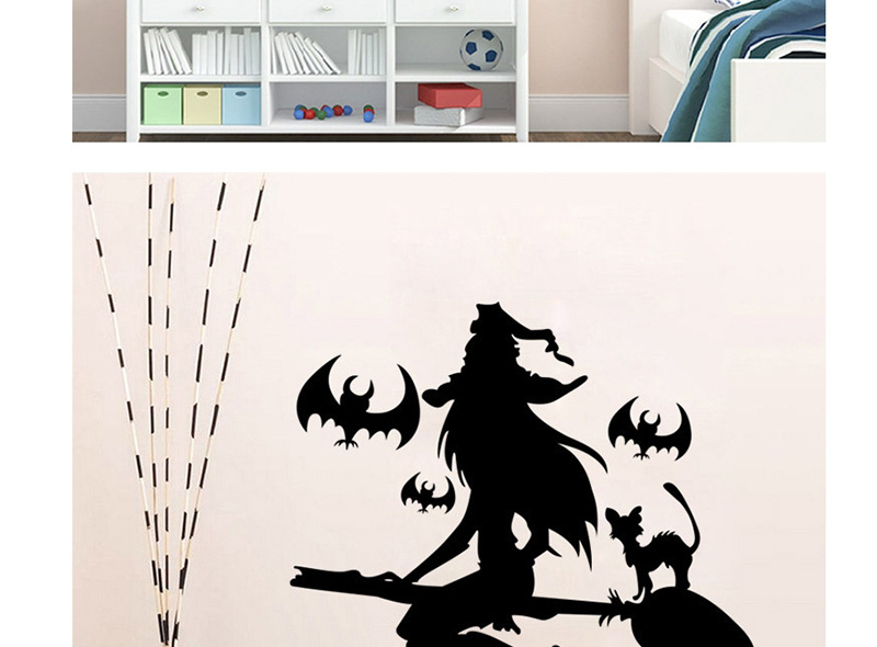 Fashion Multicolor Kst-30 Halloween Witch Broom Bat Wall Sticker,Festival & Party Supplies