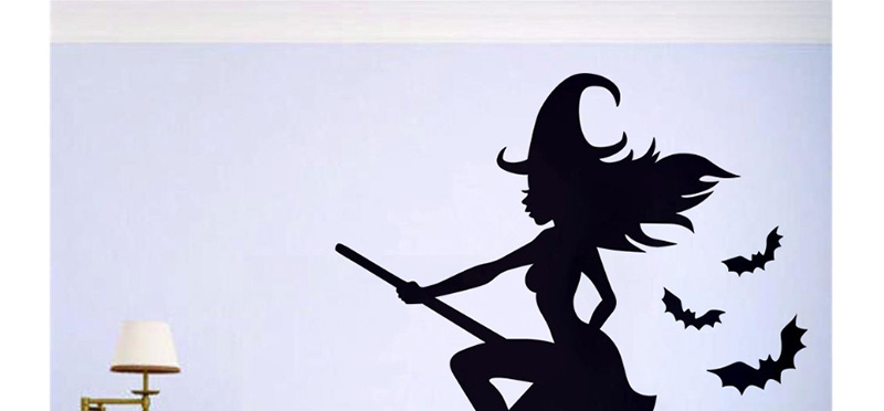 Fashion Multicolor Kst-52 Halloween Witch Riding Broom Wall Sticker,Festival & Party Supplies