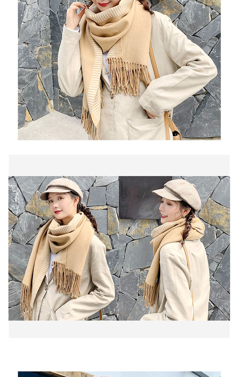 Fashion Solid Color Strip Double Sided Camel Striped Double-faced Cashmere Scarf Shawl,Thin Scaves