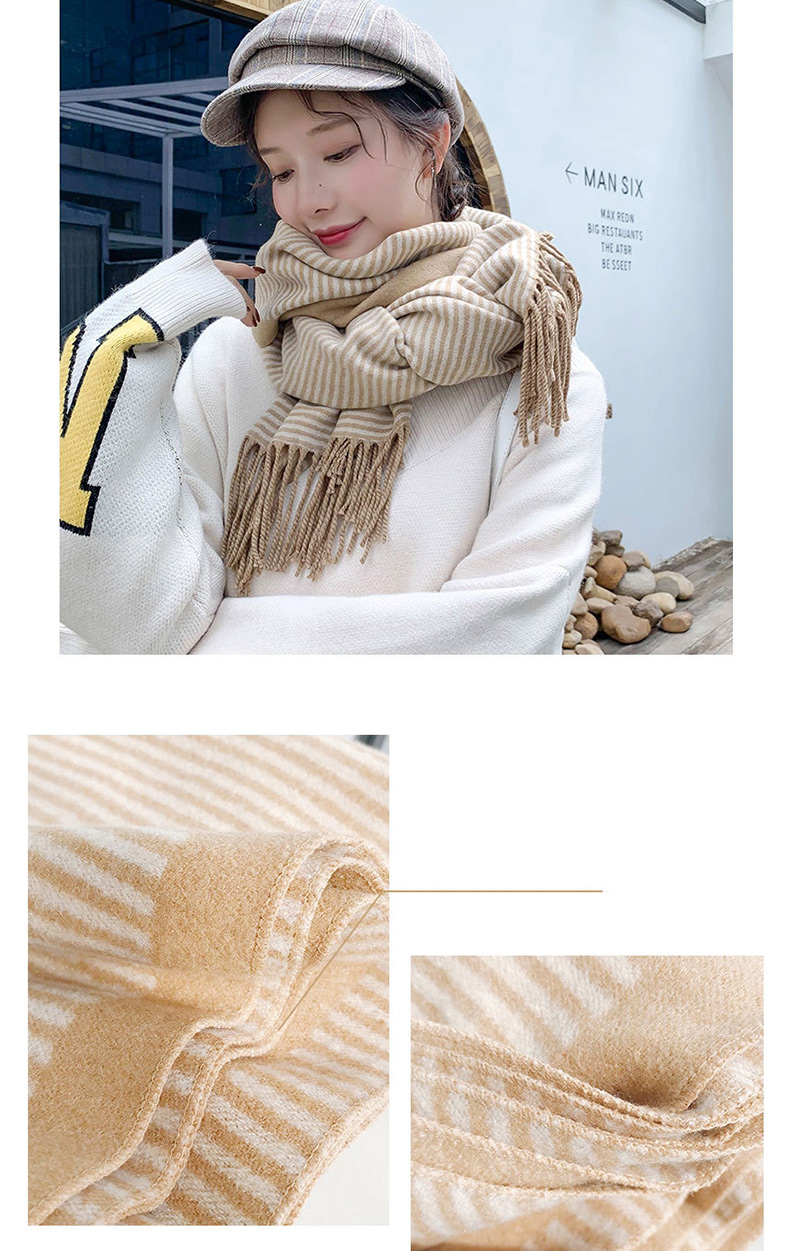 Fashion Solid Color Strip Double-sided Ink Green Orange Strip Striped Double-faced Cashmere Scarf Shawl,Thin Scaves