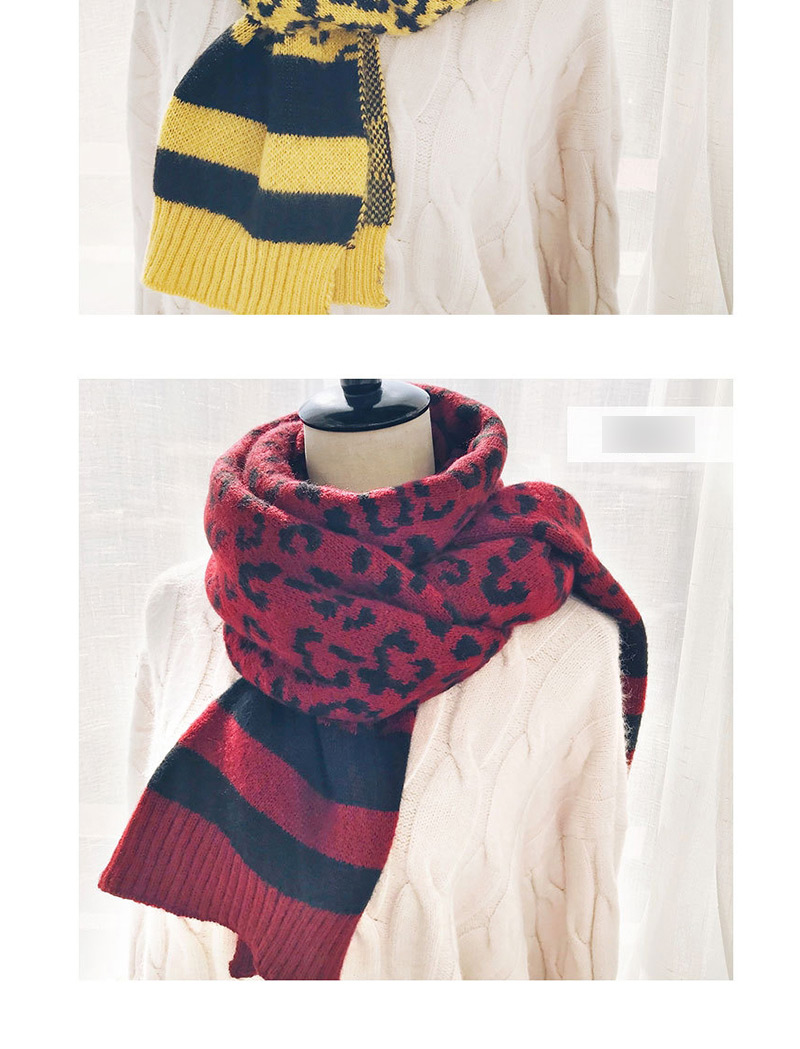Fashion Leopard Wine Red Wool Knit Scarf Shawl Dual Purpose,knitting Wool Scaves