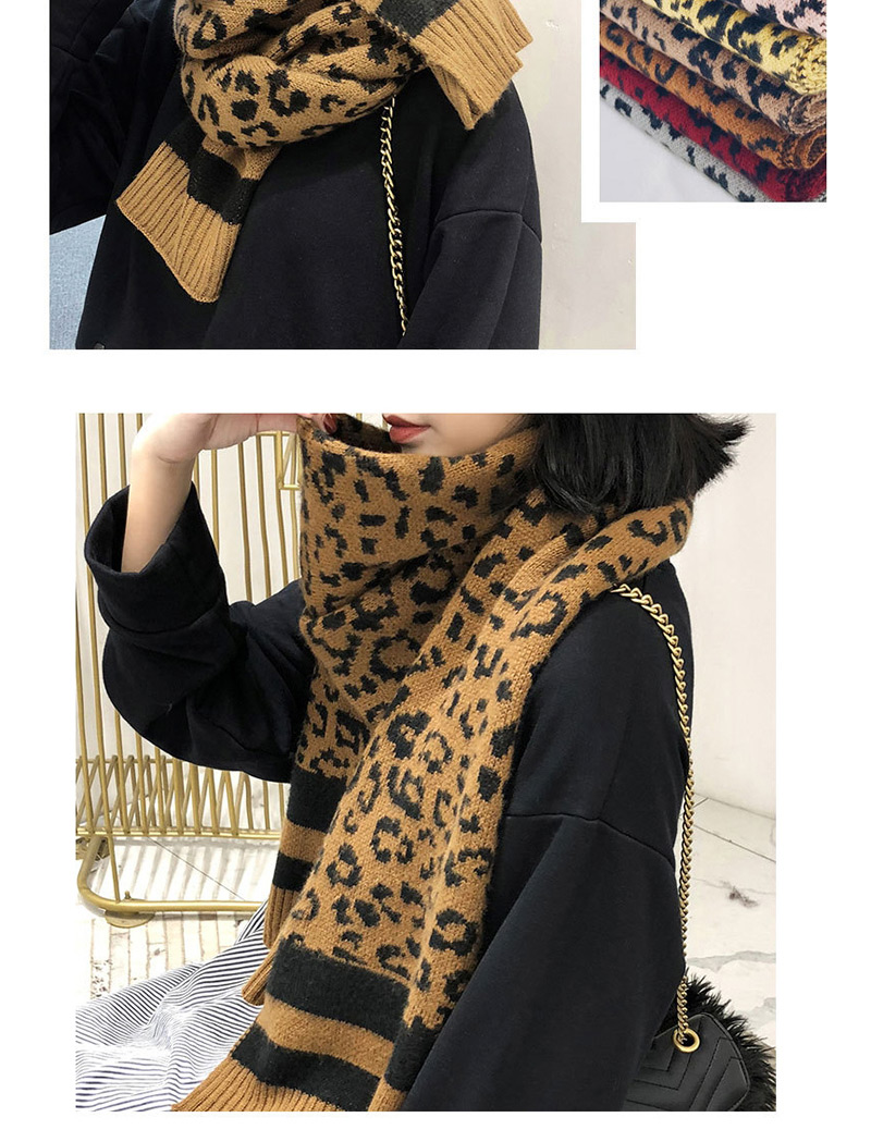 Fashion Leopard Light Coffee Wool Knit Scarf Shawl Dual Purpose,knitting Wool Scaves