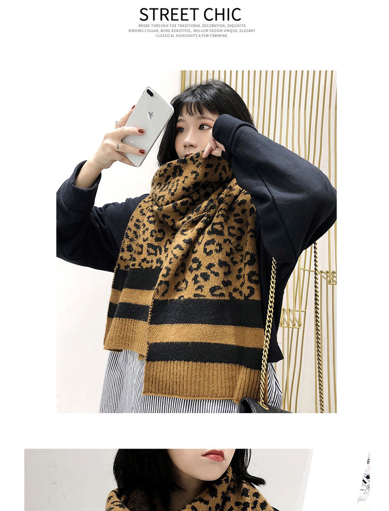 Fashion Leopard Dark Coffee Wool Knit Scarf Shawl Dual Purpose,knitting Wool Scaves
