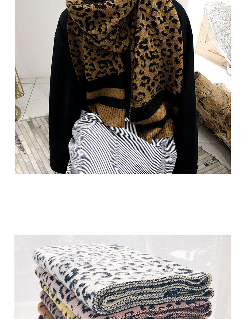 Fashion Leopard Pink Wool Knit Scarf Shawl Dual Purpose,knitting Wool Scaves