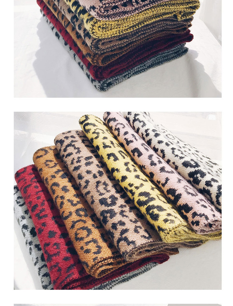 Fashion Leopard Beige Wool Knit Scarf Shawl Dual Purpose,knitting Wool Scaves