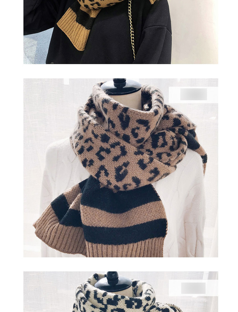 Fashion Leopard Beige Wool Knit Scarf Shawl Dual Purpose,knitting Wool Scaves