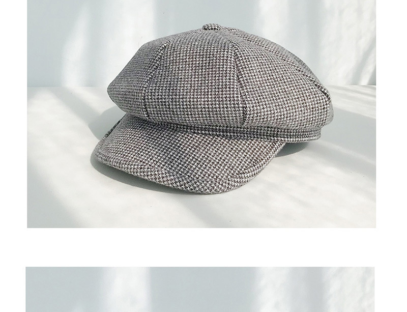 Fashion Milled Houndstooth Dark Gray Plaid Beret,Beanies&Others
