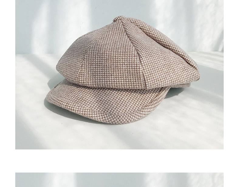 Fashion Milled Houndstooth Beige Plaid Beret,Beanies&Others