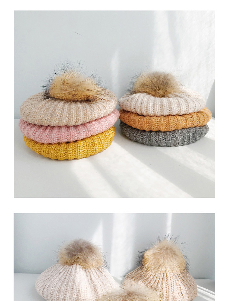 Fashion Pit Twist Pink Pit Wool Hair Ball Beret,Knitting Wool Hats