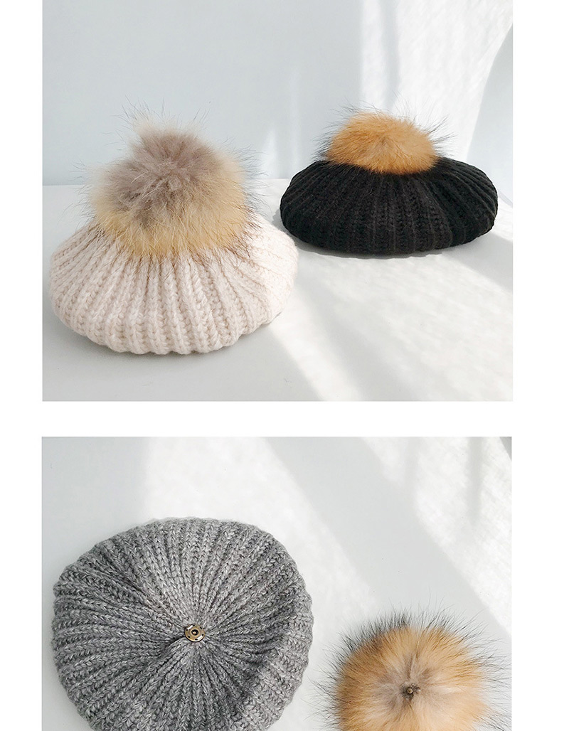 Fashion Pit Twist Black Pit Wool Hair Ball Beret,Knitting Wool Hats