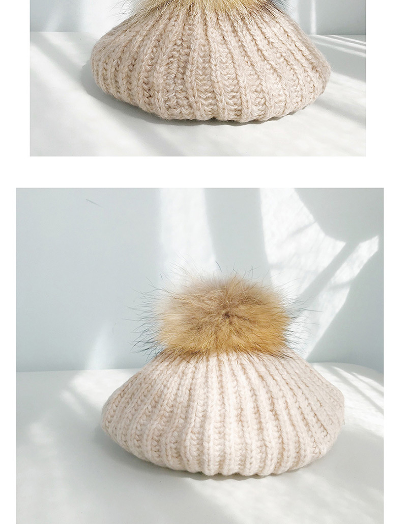 Fashion Pit Twist Beige Pit Wool Hair Ball Beret,Knitting Wool Hats