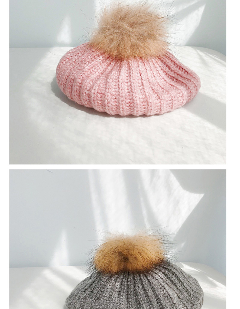Fashion Pit Twist Turmeric Pit Wool Hair Ball Beret,Knitting Wool Hats