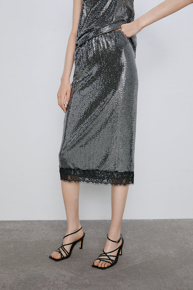 Fashion Silver Lace Sequin Skirt,Skirts