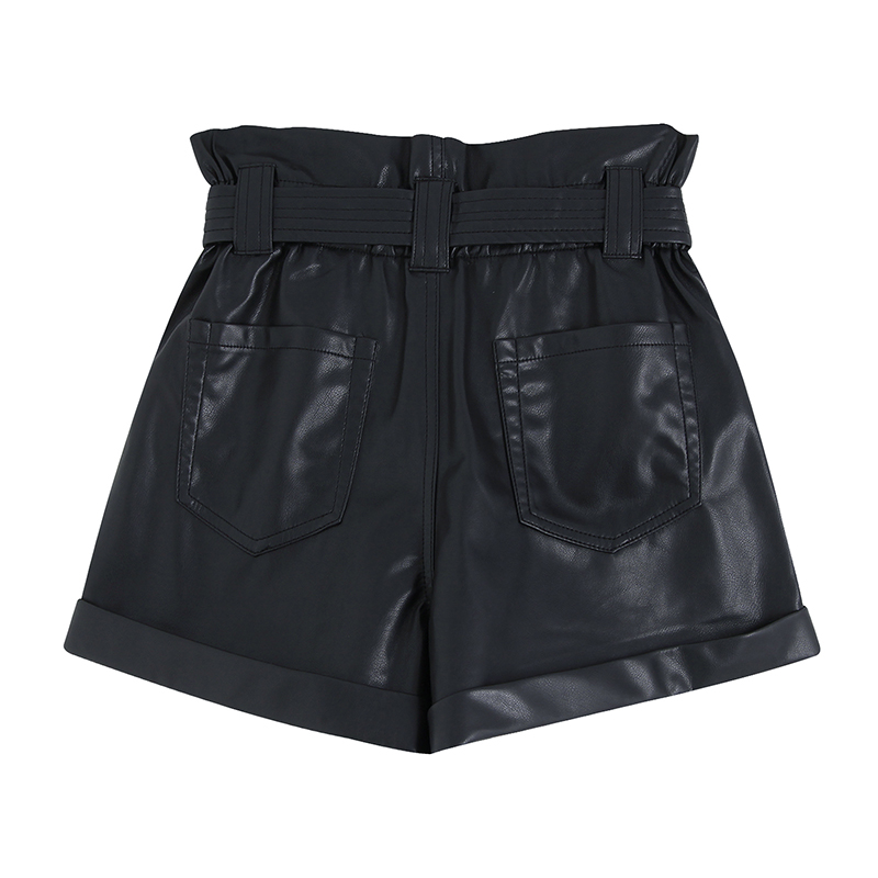 Fashion Black Faux Leather Shorts,Shorts