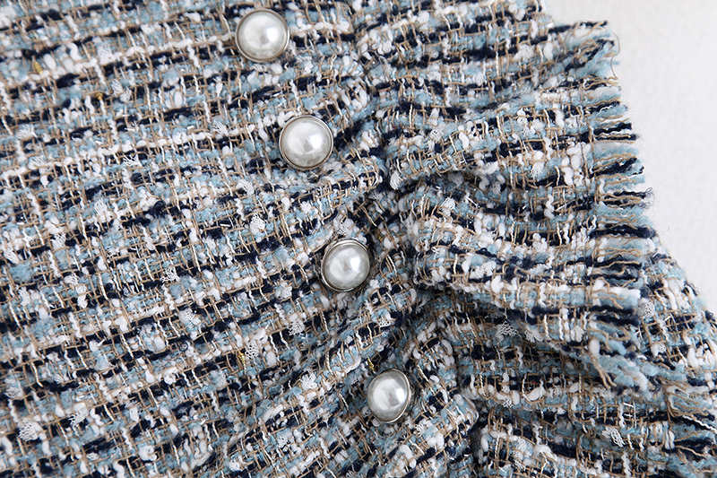 Fashion Gray Pearl Button Tweed Skirt,Skirts