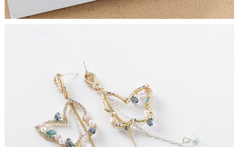 Fashion Gold  Silver Needle Pearl Rhinestone Butterfly Chain Tassel Earrings,Drop Earrings