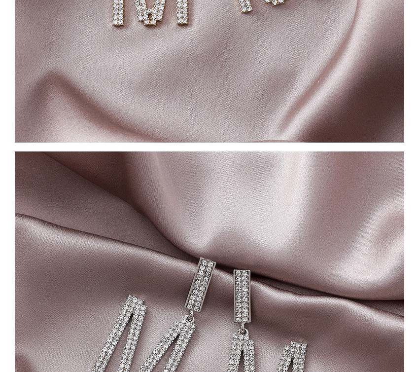Fashion Silver Rhinestone Letter M-shaped Earrings,Drop Earrings