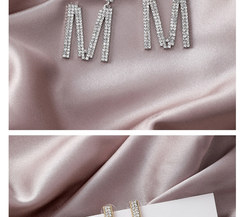 Fashion Silver Rhinestone Letter M-shaped Earrings,Drop Earrings