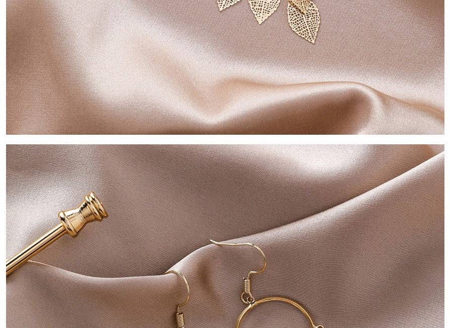 Fashion Gold Fringed Geometric Circle Openwork Leaf Earrings,Drop Earrings