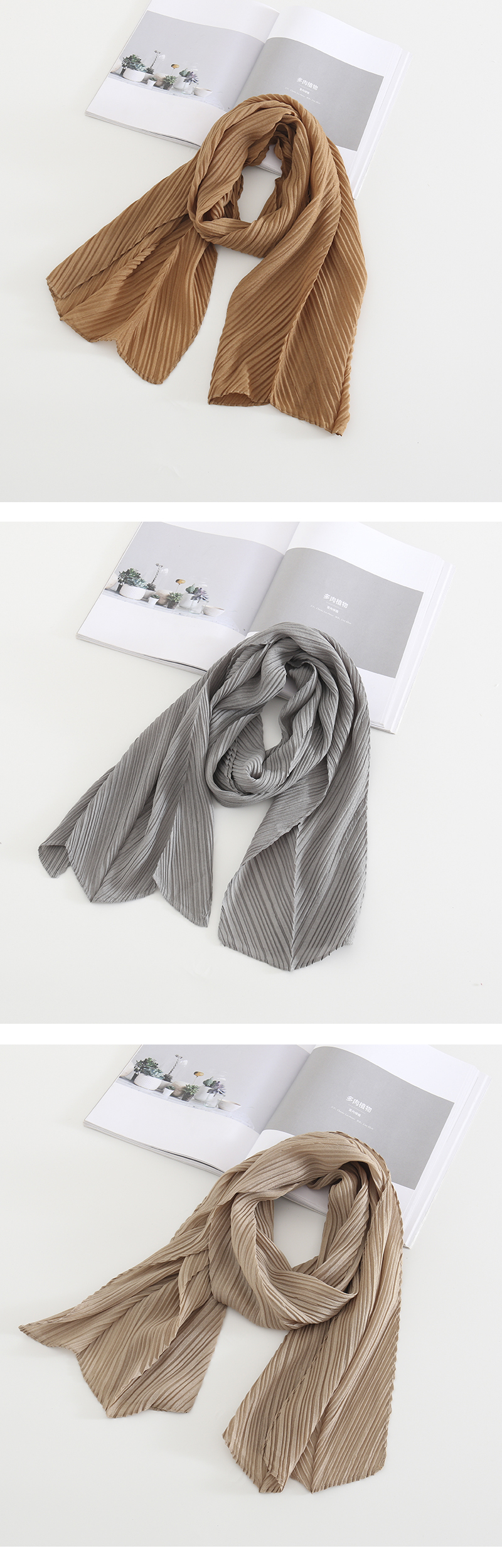 Fashion Beige Pure Color Crumpled Silk Scarf,Thin Scaves