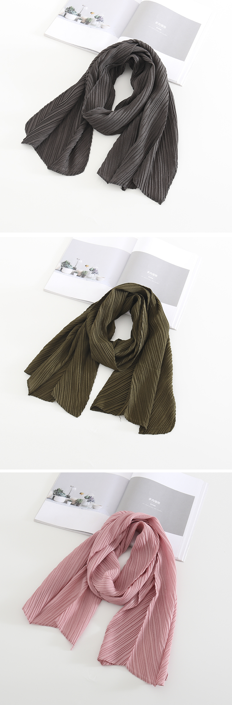 Fashion Light Brown Pure Color Crumpled Silk Scarf,Thin Scaves