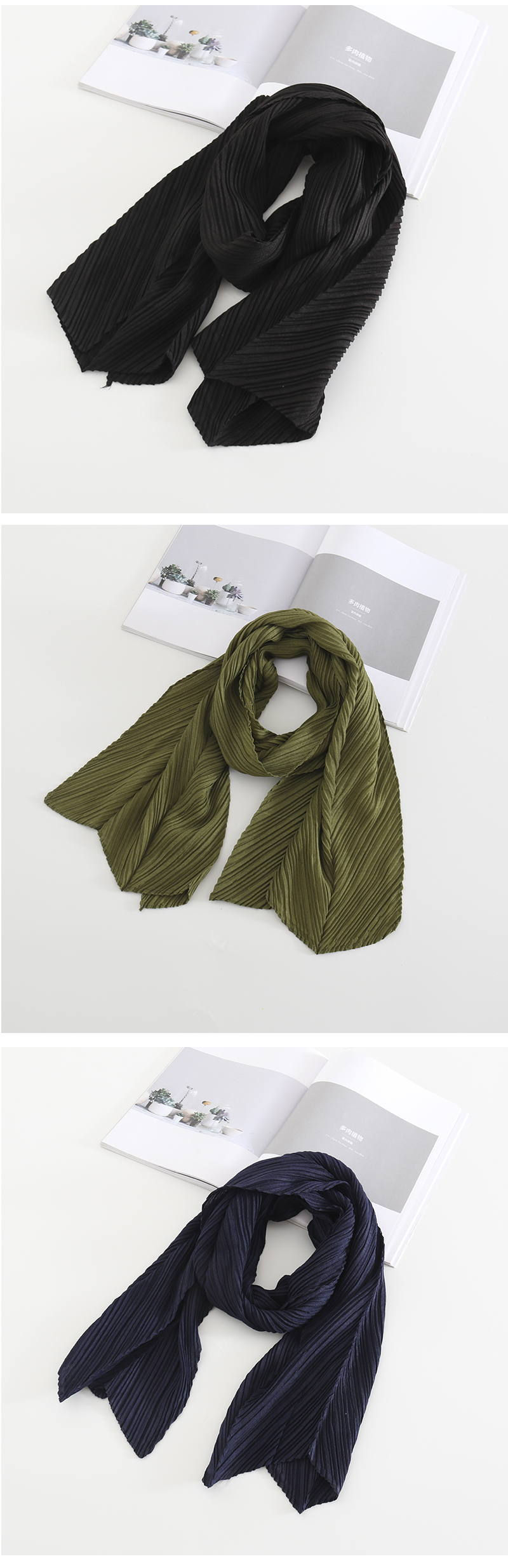 Fashion Pickles Pure Color Crumpled Silk Scarf,Thin Scaves