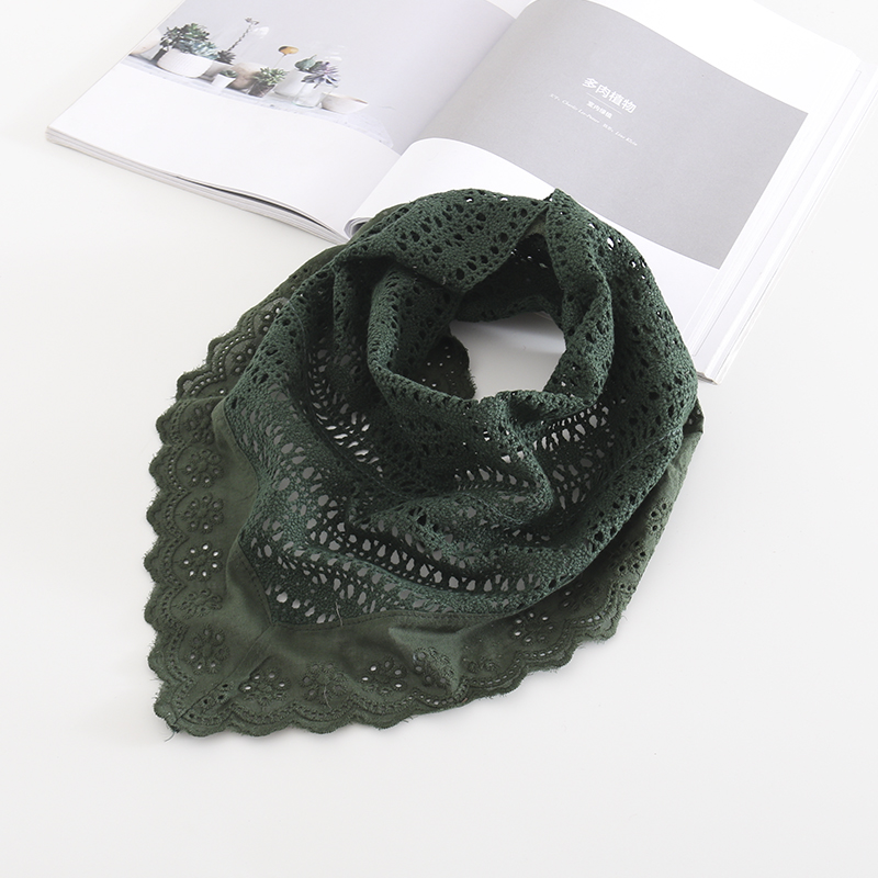  Dark Green Full Cotton Triangle Small Scarf,Thin Scaves