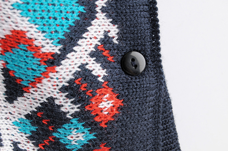  Dark Blue Knitted Tassel Wool Coat,Sweater