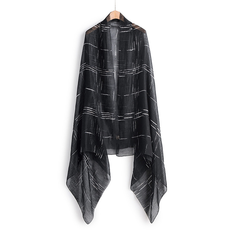  White Large Plaid Silk And Wool-blend Scarf Shawl,Thin Scaves