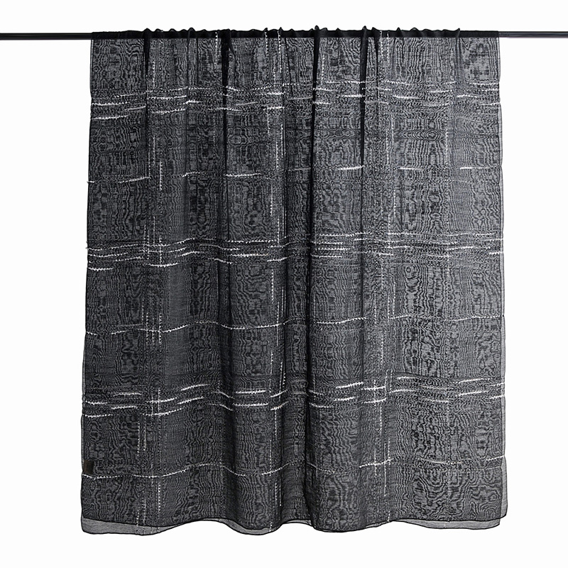  Black Large Plaid Silk And Wool-blend Scarf Shawl,Thin Scaves