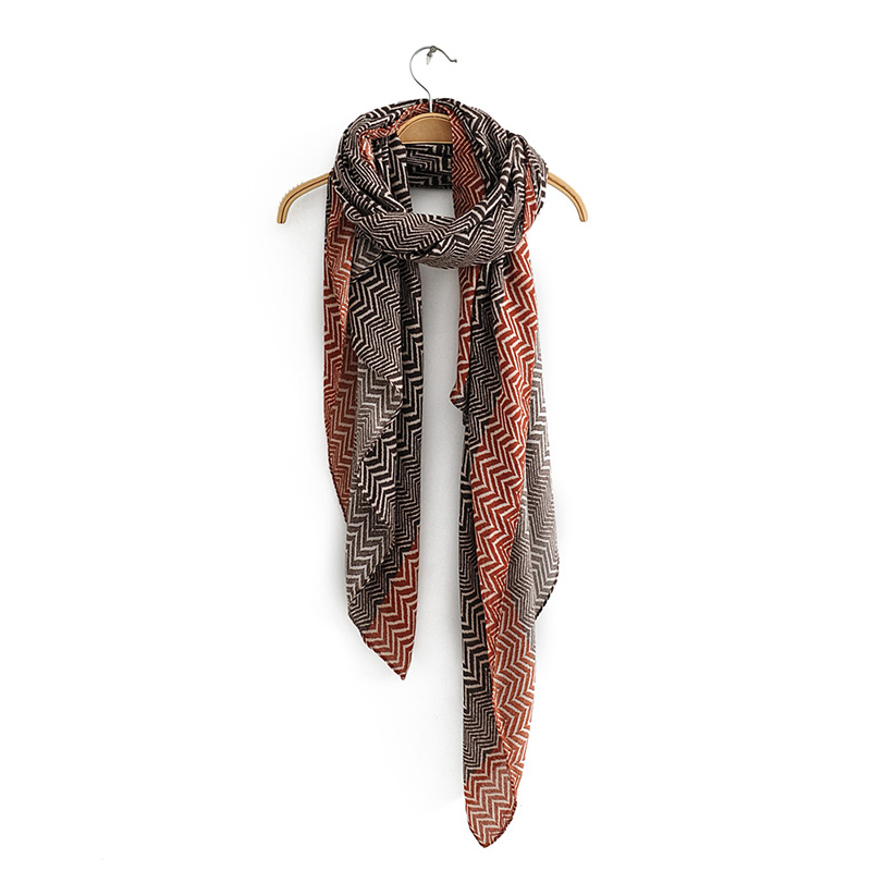  Coffee Color Wave Pattern Contrast Printed Scarf Shawl,Thin Scaves