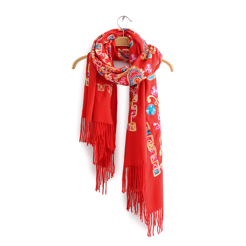  Color Cashew Flower Embroidery Imitation Cashmere Fringed Scarf Shawl,Thin Scaves