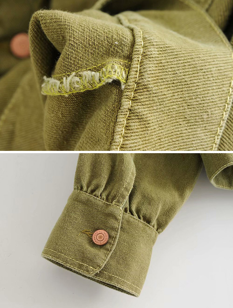  Army Green Pocket Short Lapels Jacket,Coat-Jacket