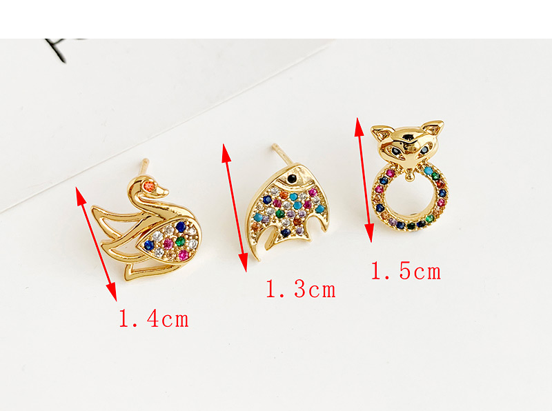  Gold Copper Inlay Zircon Fox Earrings,Earrings