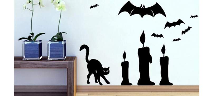 Fashion Multicolor Kst-38 Halloween Cat Bat Wall Sticker,Festival & Party Supplies