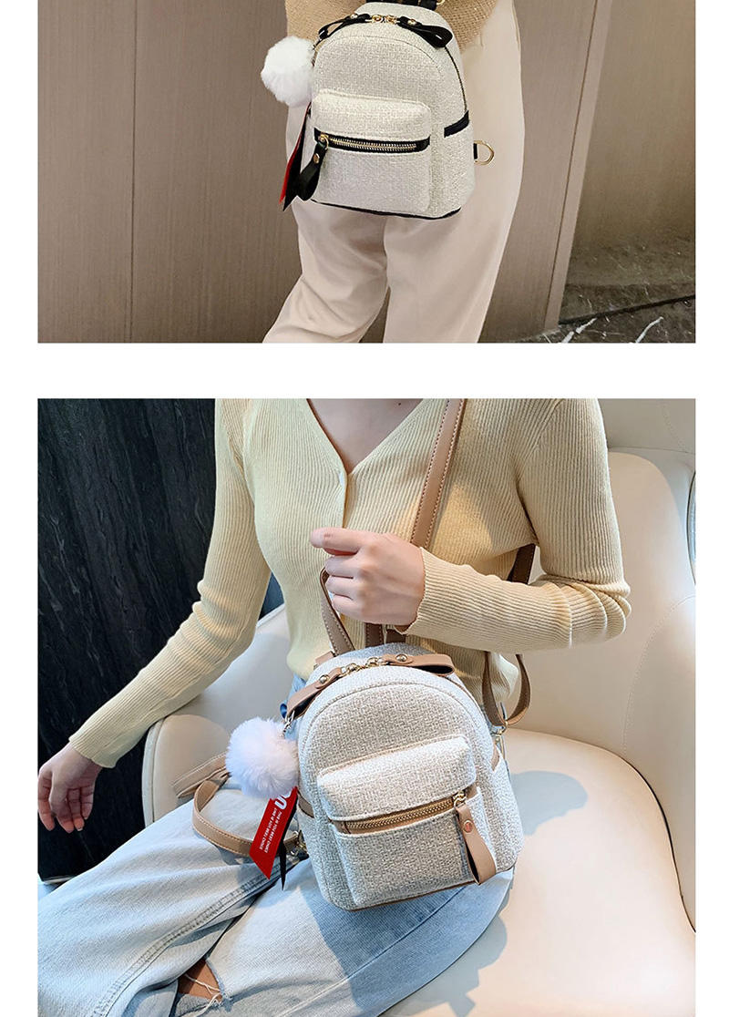 Fashion Khaki Contrast Hair Ball Backpack,Backpack