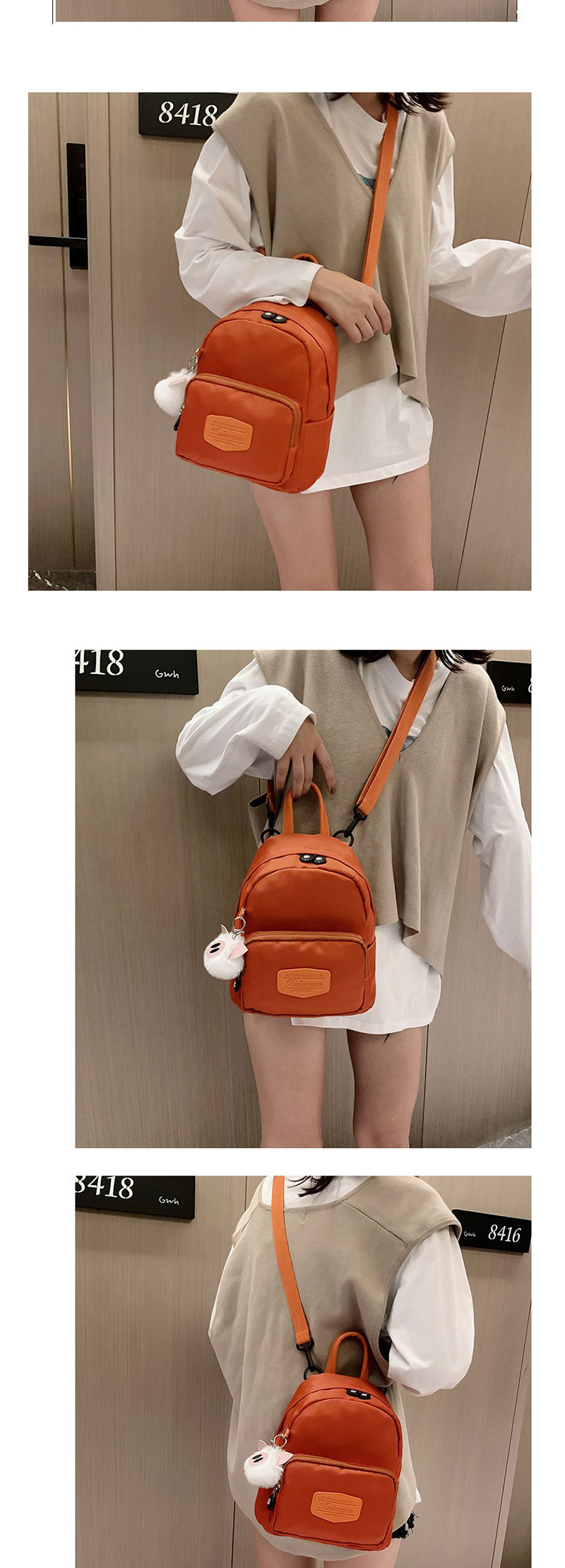 Fashion Orange Splicing Frosted Label Nylon Cloth Backpack,Backpack
