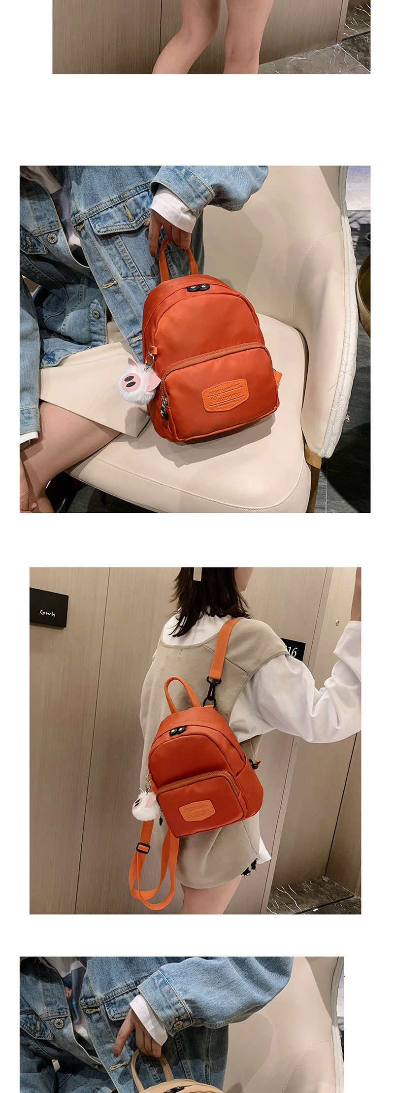 Fashion Orange Splicing Frosted Label Nylon Cloth Backpack,Backpack