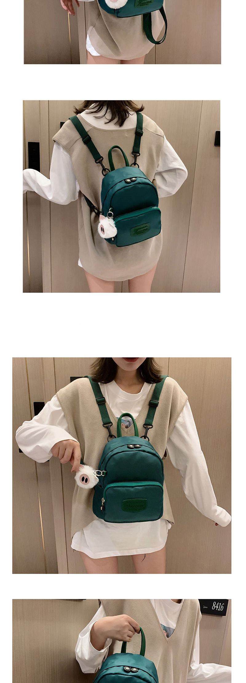 Fashion Green Splicing Frosted Label Nylon Cloth Backpack,Backpack