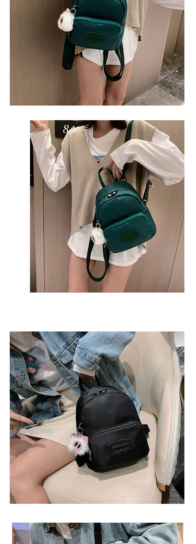 Fashion Green Splicing Frosted Label Nylon Cloth Backpack,Backpack