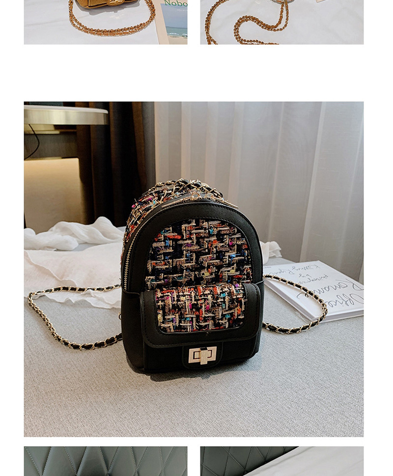 Fashion 815 Black Plaid Stitching Contrast Chain Backpack,Backpack