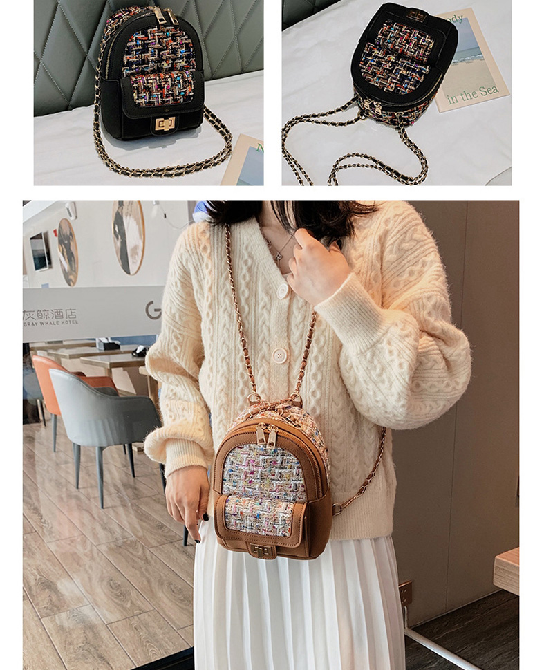 Fashion Brown Plaid Stitching Contrast Chain Backpack,Backpack