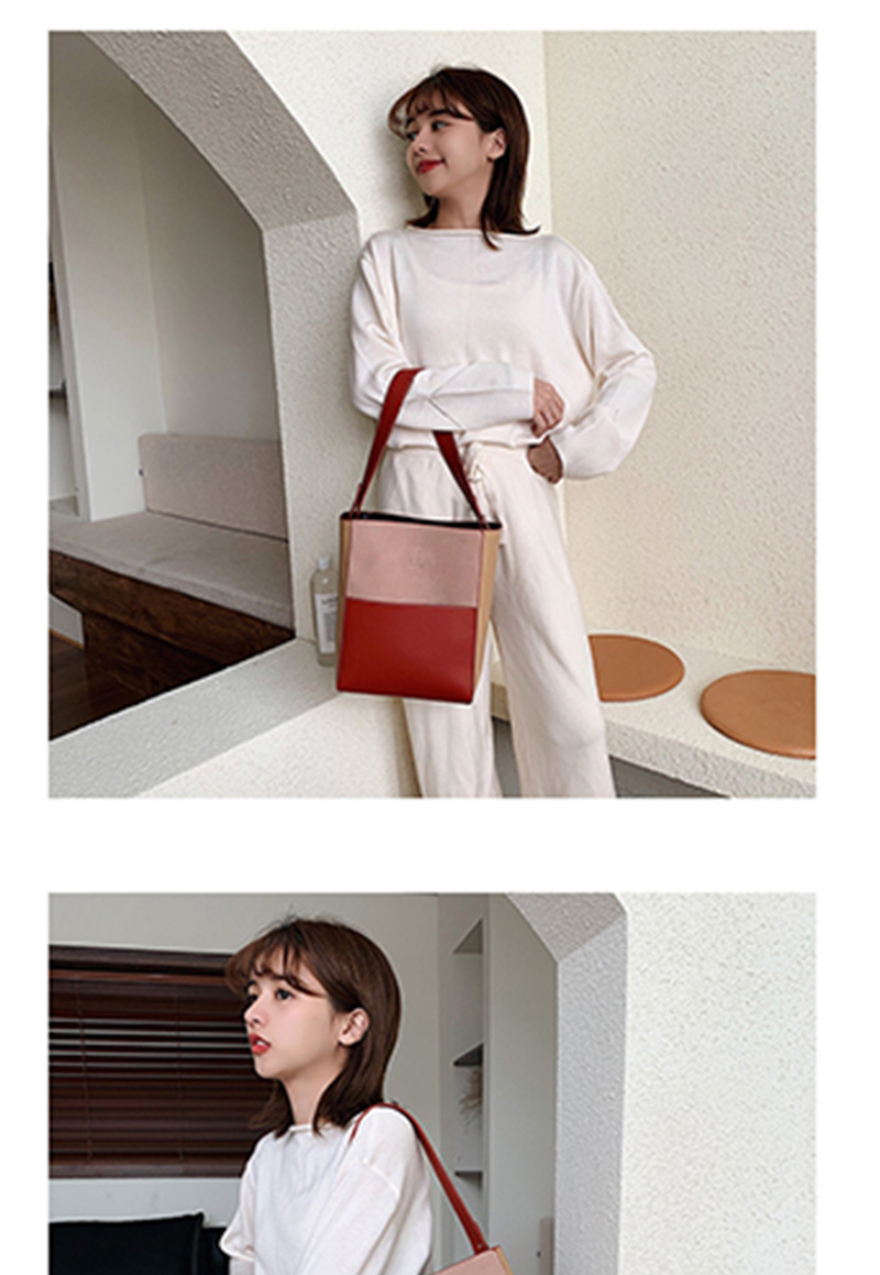 Fashion Khaki With Fuchsia Contrast Stitching Shoulder Bag,Handbags