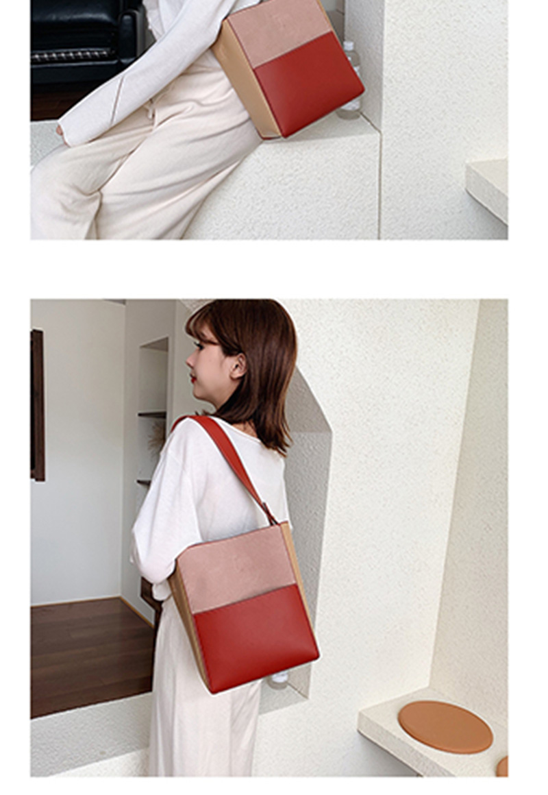Fashion Powder With Red Contrast Stitching Shoulder Bag,Handbags