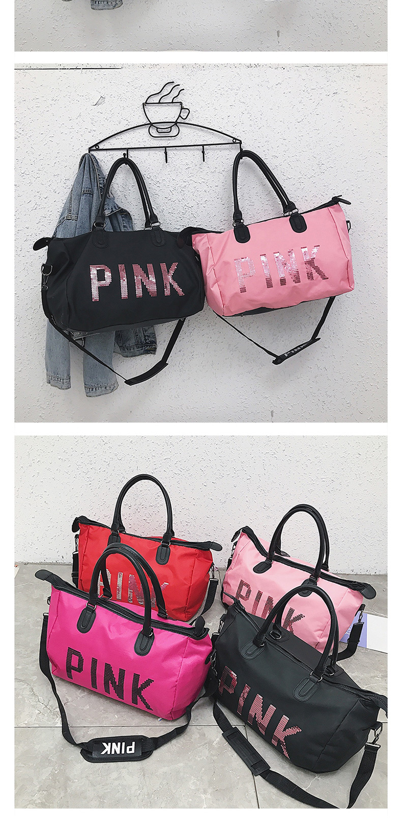  Pink Letter Pink Portable Bag,Handbags