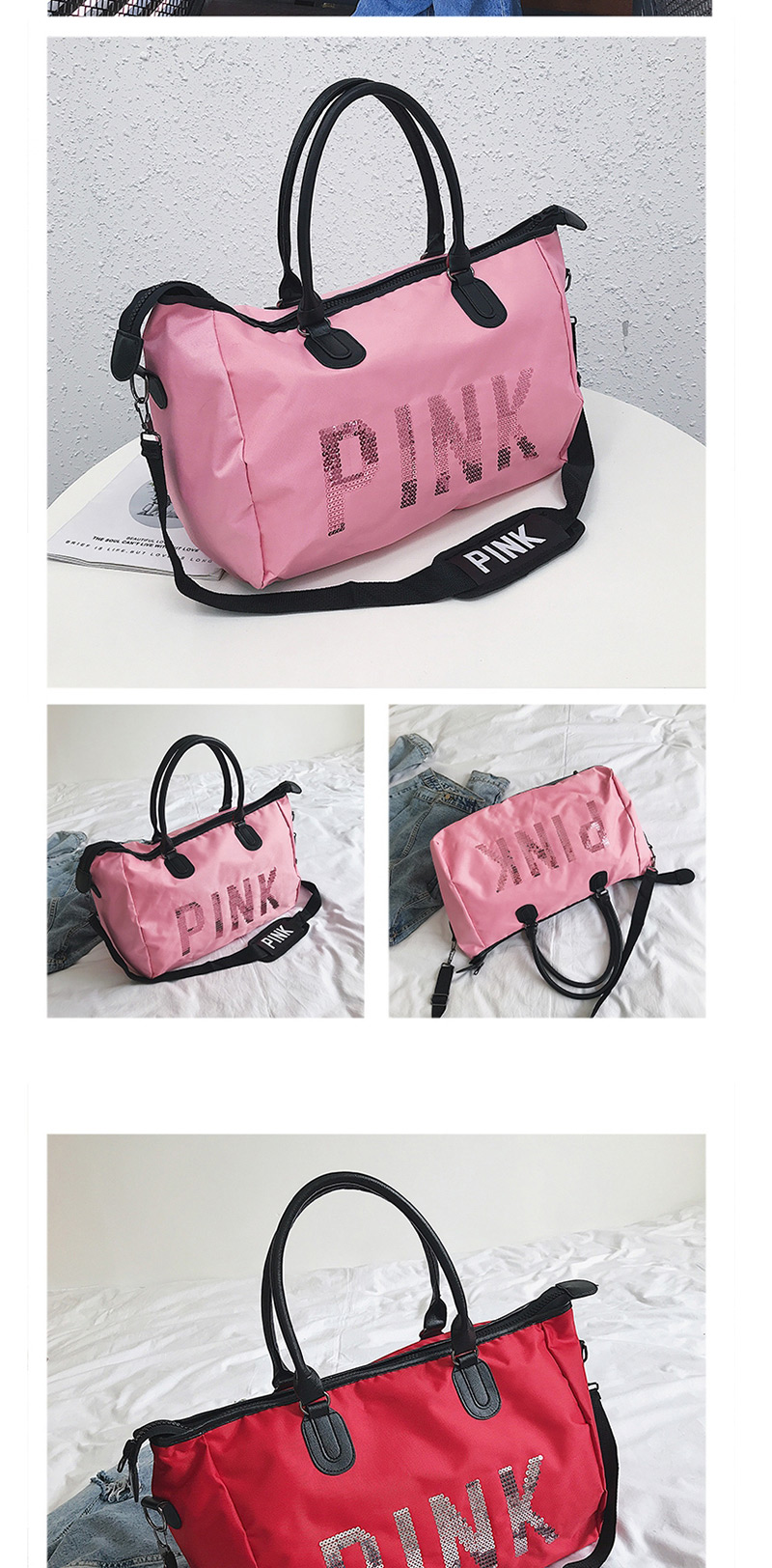  Black Letter Pink Portable Bag,Handbags